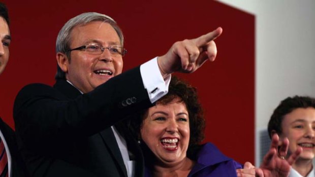 Elected ... Kevin Rudd with his wife, Therese,  in 2007.