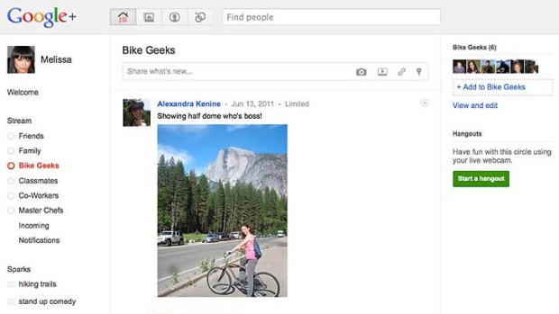 Another screen shot of the Google Plus social network is shown in this publicity photo.