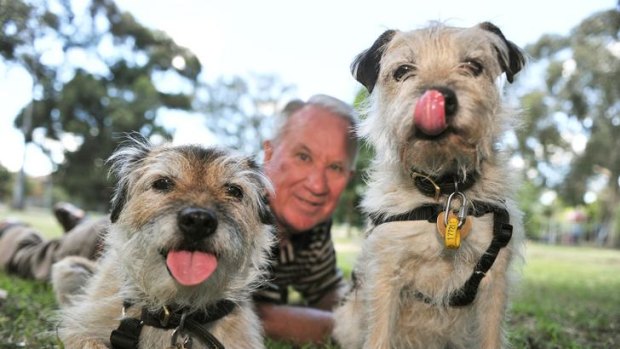 The RSPCA's Hugh Wirth with his border terriers, Lachlan and Lexie. He now believes legal sanctions are not the answer to the American pit bull problem.