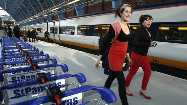 All aboard ... preparing to depart on Eurostar from St Pancras, London.