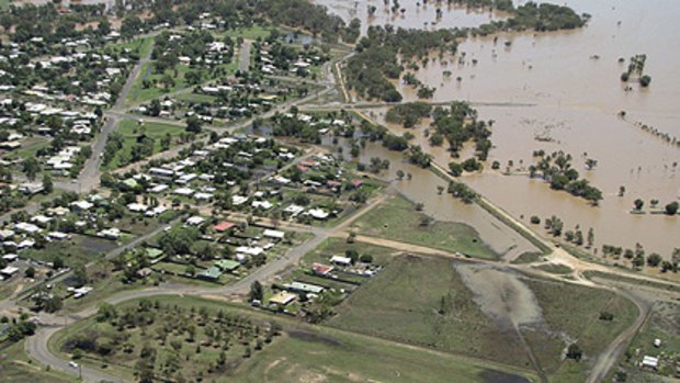 Flood waters are seen on the edge of the town of Coonamble.