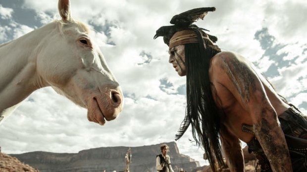 Skylarking: Tonto (Johnny Depp) meets a spirited horse.