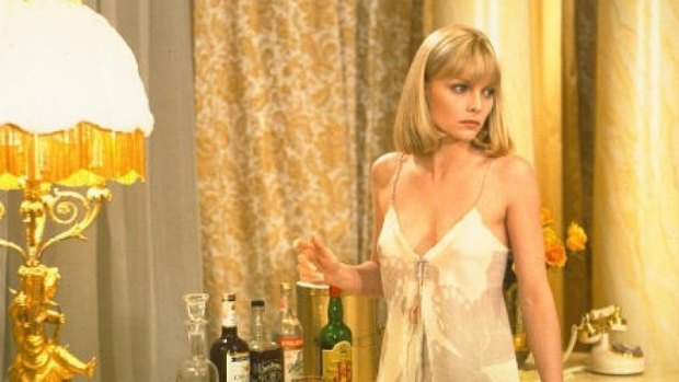 Michelle Pfeiffer in a still from the film <i>Scarface</i>.