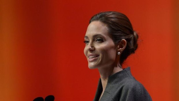 Angelina Jolie delivers her speech at the Global Summit to End Sexual Violence in Conflict. 