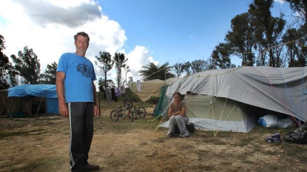 Darron and Kylie live in a tent with their three children at Kinglake West while they wait for public housing.