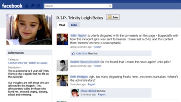 A screengrab of one of the Facebook groups set up after the death of Trinity Bates.
