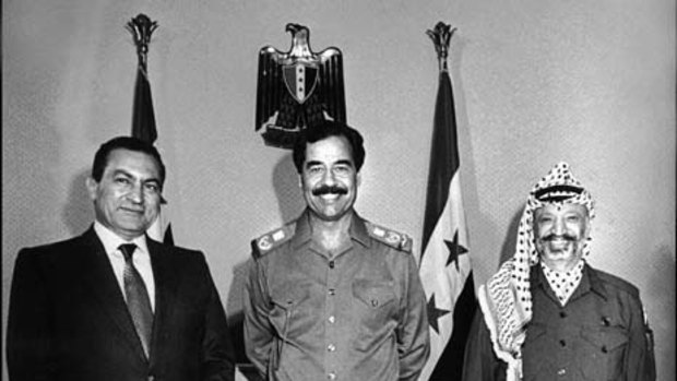 Hosni Mubarak with Yasser Arafat and Saddam Hussein in 1988.