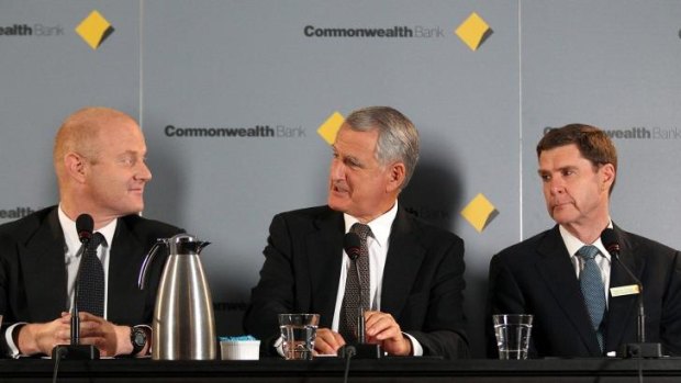 Commonwealth Bank of Australia chairman David Turner (centre) and chief executive Ian Narev