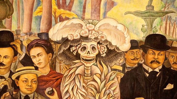 Larger than life ... detail of Diego Rivera's A Dream of a Sunday Afternoon in Alameda Park, featuring the artist and Frida Kahlo, in the Museo Mural Diego Rivera in Mexico City.