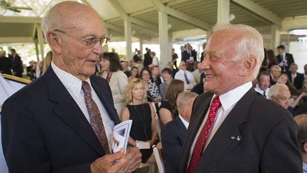 Apollo 11 crewmates Michael Collins and Buzz Aldrin at the funeral.