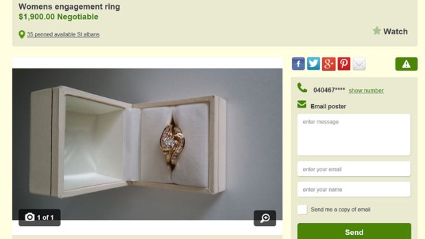 The ring for sale on Gumtree: 'I bought it for someone but it didn't work out and I never showed it to her.'