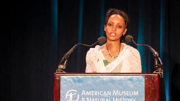 Honoured ... Serkalem Fasil accepts the 2012 PEN American's "Freedom to Write Award" for her husband Eskinder Nega.