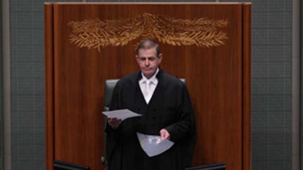 Speaker Peter Slipper during his brief stay in the chair yesterday.