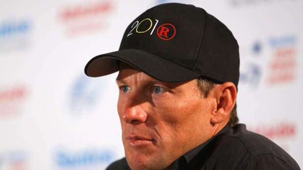 Holding court … seven-time Tour de France winner Lance Armstrong addresses the media in Adelaide yesterday before the Tour Down Under, which begins on Sunday.