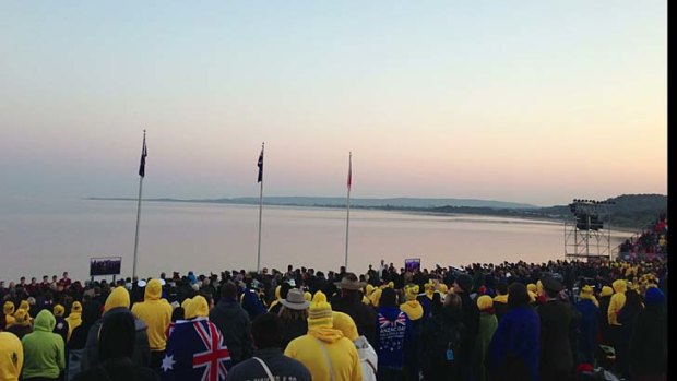 Thousands gather at Anzac Cove on Turkey's Aegean coast for the dawn service.
