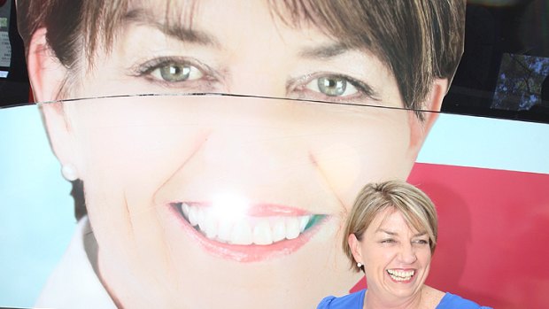Anna Bligh with her official campaign bus in Rockhampton, central Queensland, on February 20.