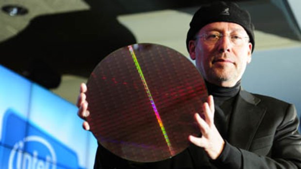 Mooly Eden, Intel vice president for communications shows Intel's new chip