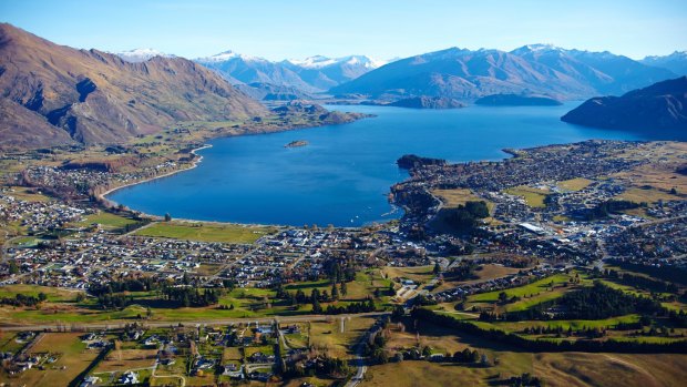 Aerial view of Wanaka, on New Zealand's South Island.