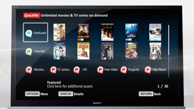 The Quickflix services running on a Sony TV.