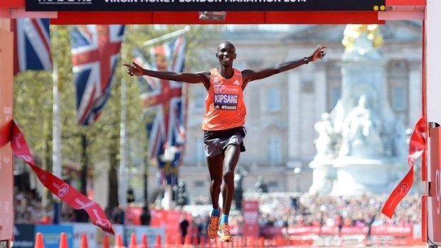 Wilson Kipsang of Kenya wins the London Marathon in record time.