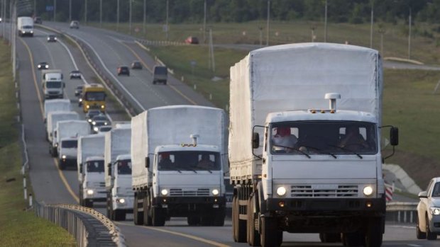 A convoy of Russian trucks passes along Don highway towards Ukraine. 