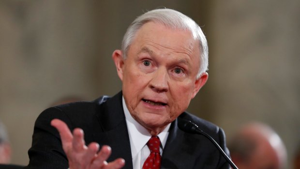Jeff Sessions testifies on Capitol Hill in Washington.