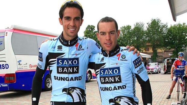 Shocked ... Richie Porte, right, pictured here with Alberto Contador.