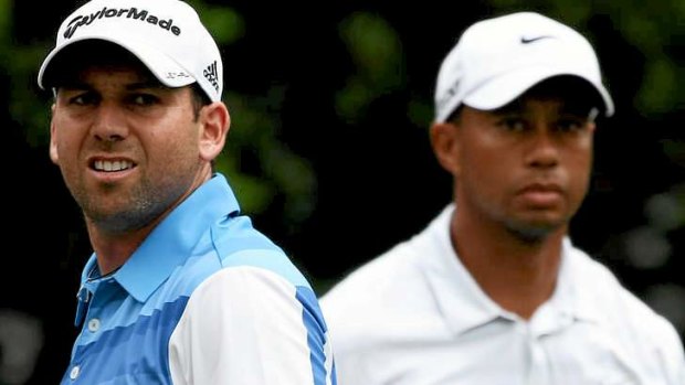 The best of enemies: Tiger Woods of the USA and Sergio Garcia of Spain.