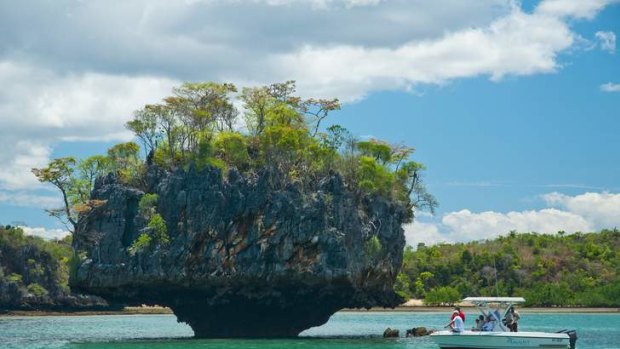 Natural wonder … a limestone outcrop worn away by the tides in Moromba Bay, near Anjajavy.