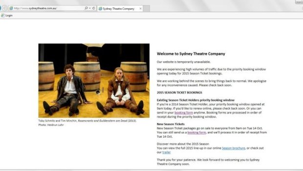 A holding page appeared on the Sydney Theatre Company's website.
