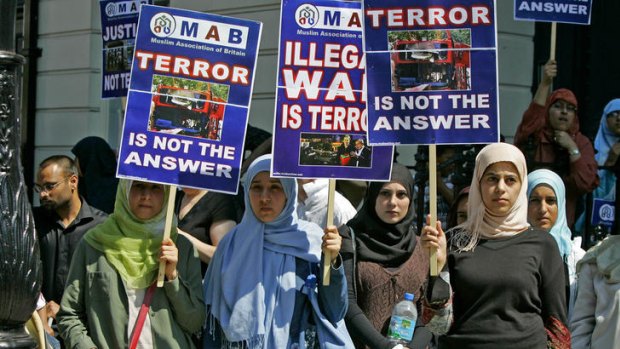 Muslim women in London protest against terrorism in 2005. PICTURE: AP