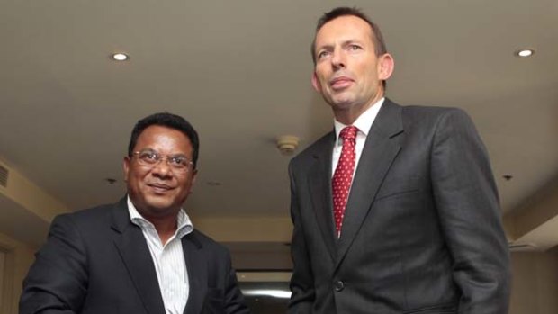 Meet and greet... Tony Abbott with the President of Nauru, Marcus Stephen.