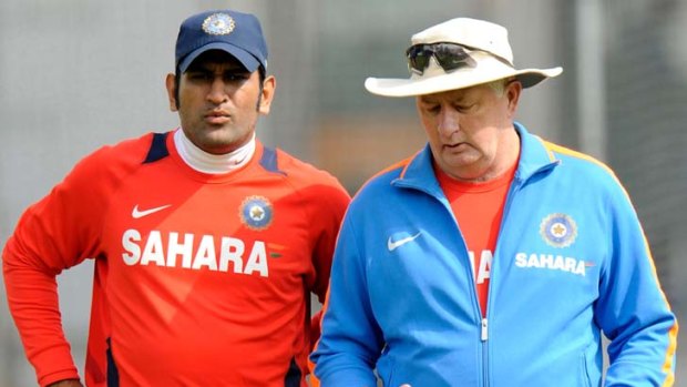 India's coach Duncan Fletcher with his captain, M.S. Dhoni PICTURE: REUTERS