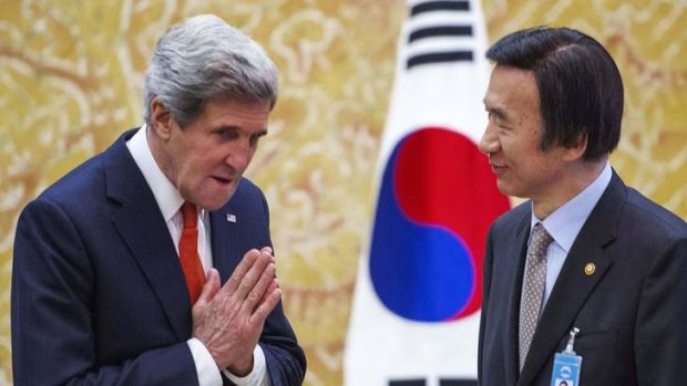 Man on a mission: US Secretary of State John Kerry meets South Korea's Foreign Minister Yun Byung-se.