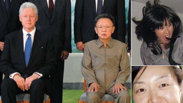 Bill CIinton and Kim Jong-Il and (top) Laura Ling, (bottom) Euna Lee.