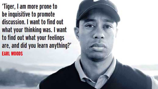 Self-indulgent? ... Tiger Woods, as he appears in his latest commercial for Nike. Woods does not speak but there is a recording of his late father, Earl, speaking about taking on responsibility.