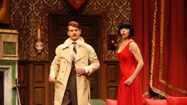 Nick Simpson-Deeks with Brooke Satchwell in <i>The Play That Goes Wrong</i>. 