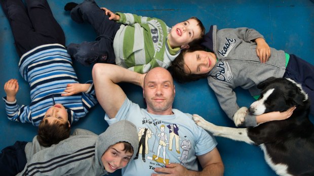 Melbourne stay at home dad Clint Greagen and his boys Archie, 10, Lewis, 8, Tyson, 6, and 
Maki. 