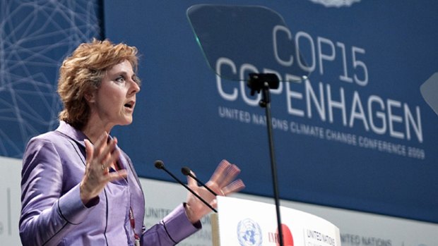 Denmark's Climate Minister Connie Hedegaard delivers a speech at the opening plenary at the Bella Centre in Copenhagen, the venue of the COP15 Climate Summit.