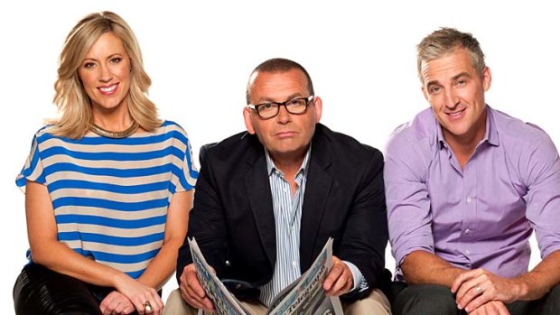 <i>Breakfast</i> was axed in November 2012 due to low ratings: Hosts Kathryn Robinson, Paul Henry and Andrew Rochford (right).