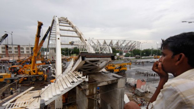 The collapsed bridge near Jawaharlal Nehru stadium in New Delhi.