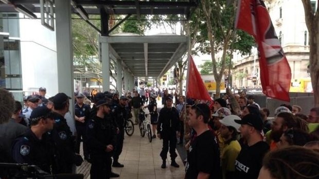 Anti-fascist protesters clash with Golden Dawn Party supporters on Queen Street.