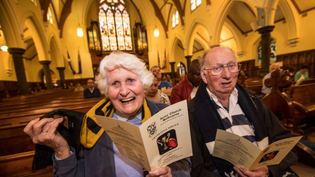 In the blood: At Scots' Church worshippers have been encouraged to attend wearing their club colours.