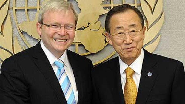 Mr Rudd with Ban Ki-Moon.