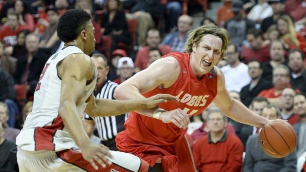 Australian Cameron Bairstow working hard for the New Mexico Lobos.