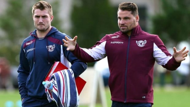 We'll win by this much: Kieran Foran (left) with Anthony Watmough at a training session.