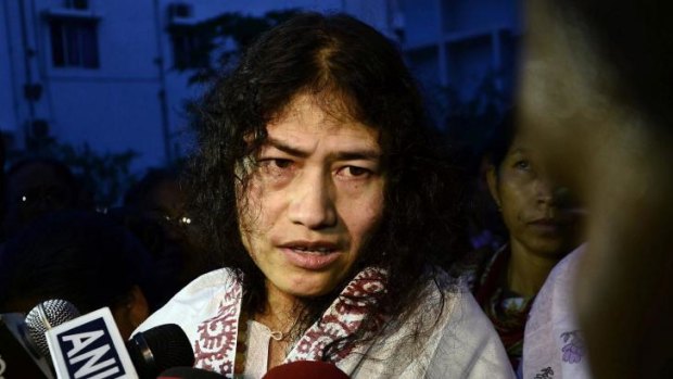 'It is hard for me to believe that I am free now': Indian human rights activist Irom Sharmila speaks to the media outside a prison hospital in the northeastern Indian city of Imphal following her release.