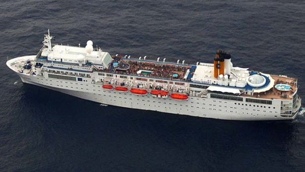 The Costa Allegra cruise liner, adrift near Desroches Island.