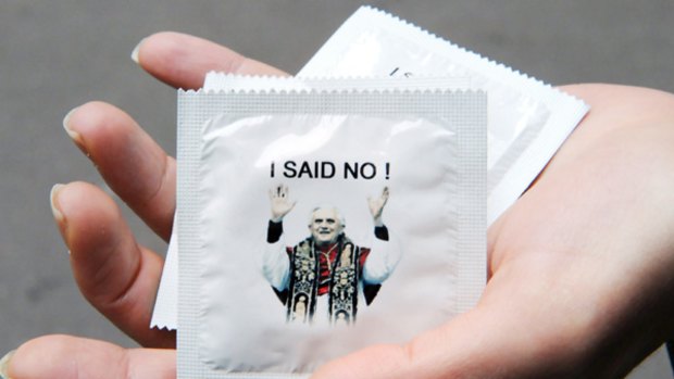 Condoms that mock the Pope have been distributed in Paris.