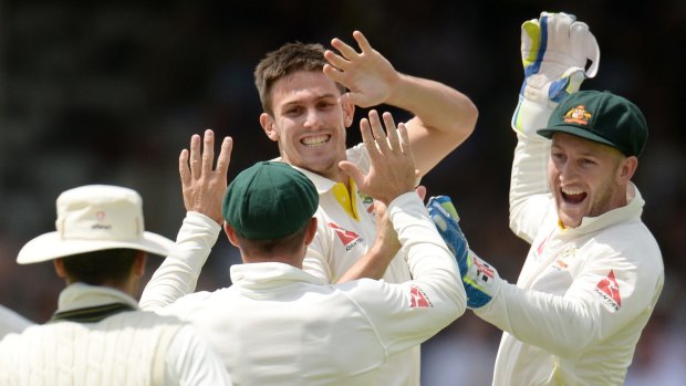 All-round effort: Mitchell Marsh took the crucial wickets but Australia's bowlers hunted as a pack.